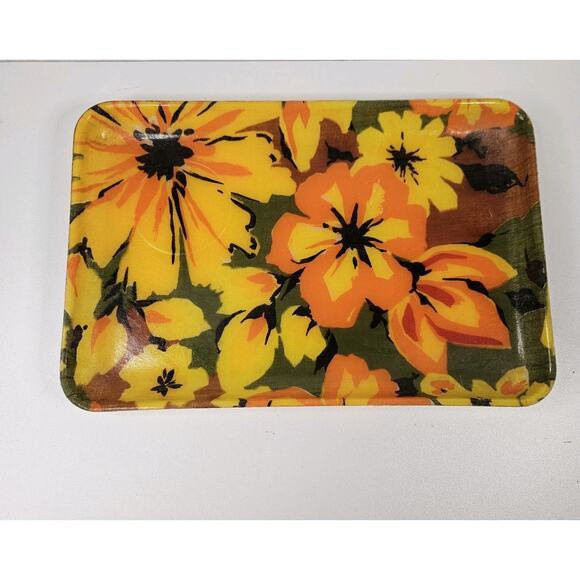 Flower Power 1960’s Fiberglass Serving Trays Quaker Fashion Fair Trinket Tray - Picture 3 of 7